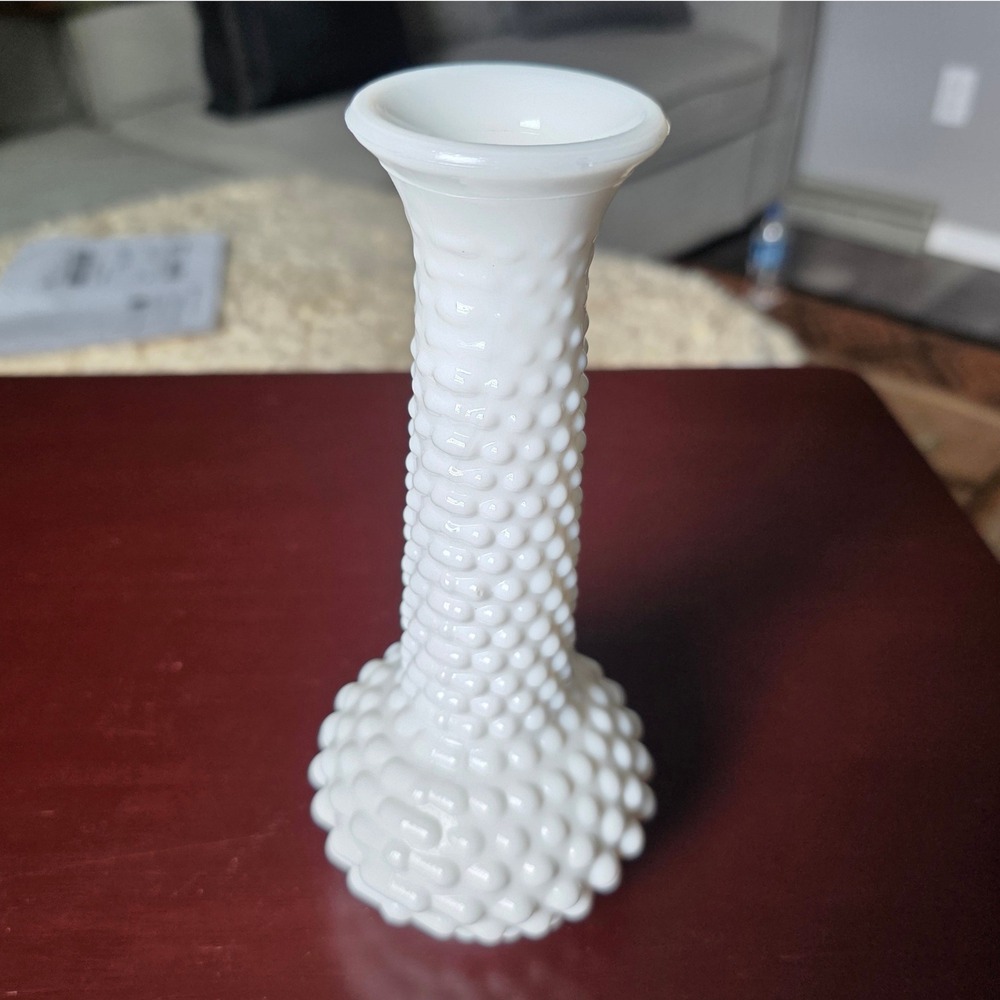 Vintage Milk Glass Hobnail E.O. Brody Co. Bud Vase Mid Century Chic white